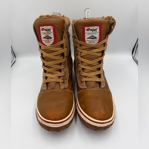 Pajar Brown Leather Lace-Up Rain & Snow Boots